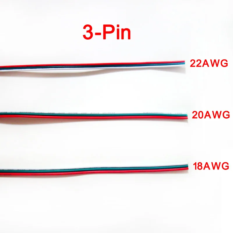 3Pin 10 м 20 18AWG 20AWG 22AWG Электрический Удлинительный кабель для одноцветной RGB RGBW