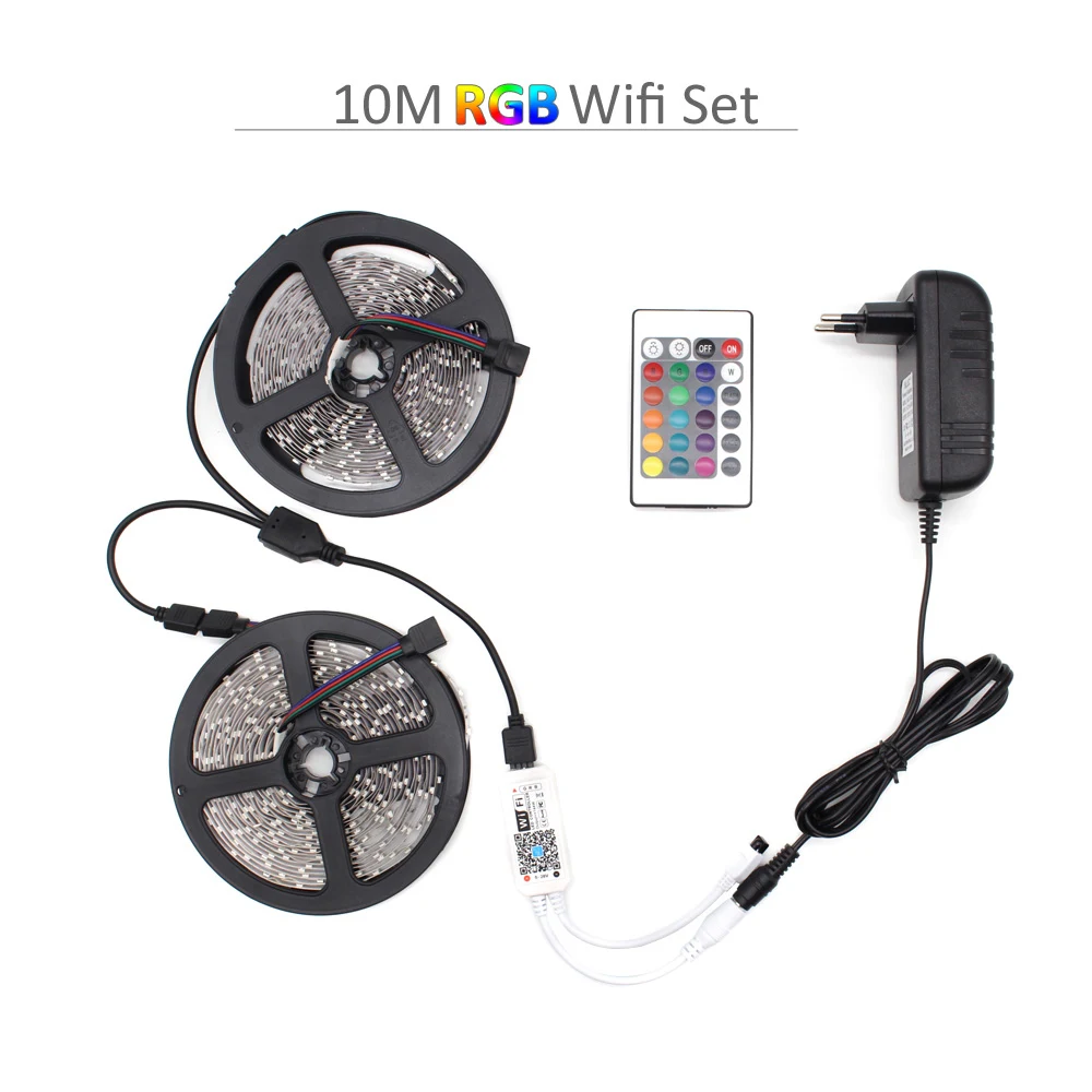 Светодиодный в полоску Wifi 5 м 10 м светодиодный RGB водонепроницаемый 12 В светодиодный умный гибкий ленточный светильник 2835 RGB Tira беспроводной контроль ТВ светильник - Испускаемый цвет: 10M Full Set