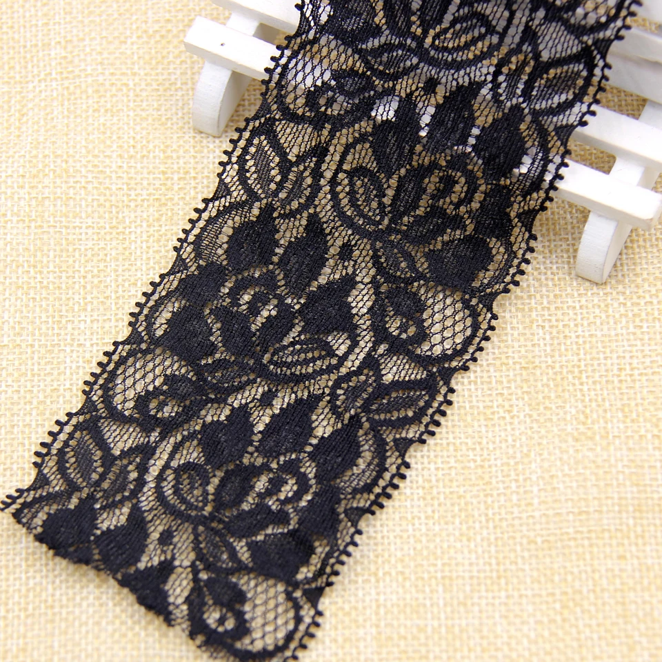 Черный New!5Yard 65MM White Lace Ribbon Elastic Lace Embroidered Net Lace Trim Fabric DIY Sewing Home Decor Wedding Party Decoration - Цвет: Черный