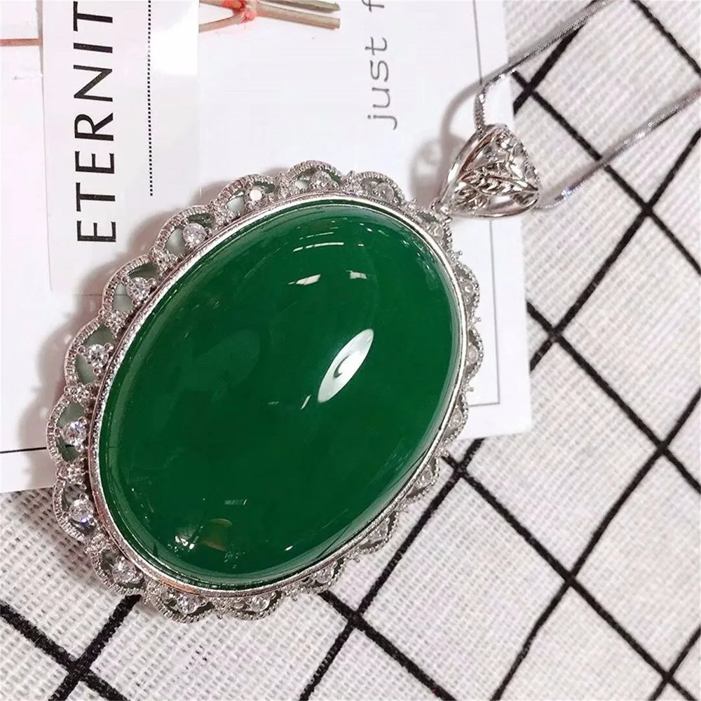 Koraba Fine Jewelry Natural Agate Pendant Green S925 Silver Egg Surface Necklace Free Shipping | Necklaces