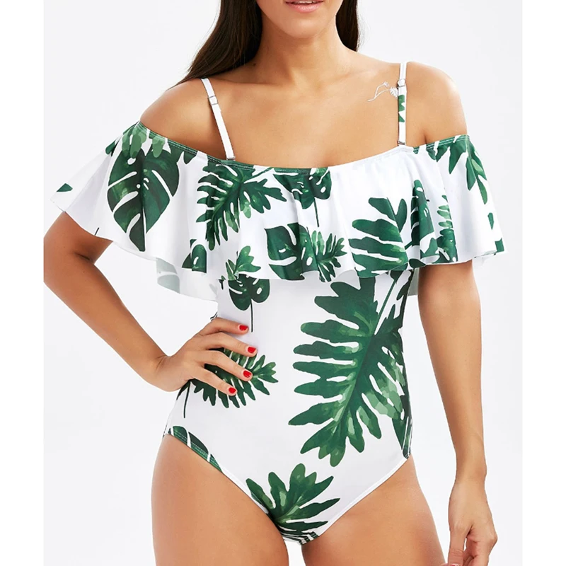 Цветочный принтом листьев бикини 2018 Одна деталь Купальники для малышек Для