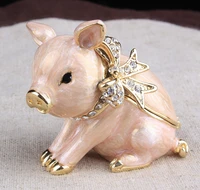 small new pig jewelled trinket box jewelry box with inlaid crystal pill box figurine