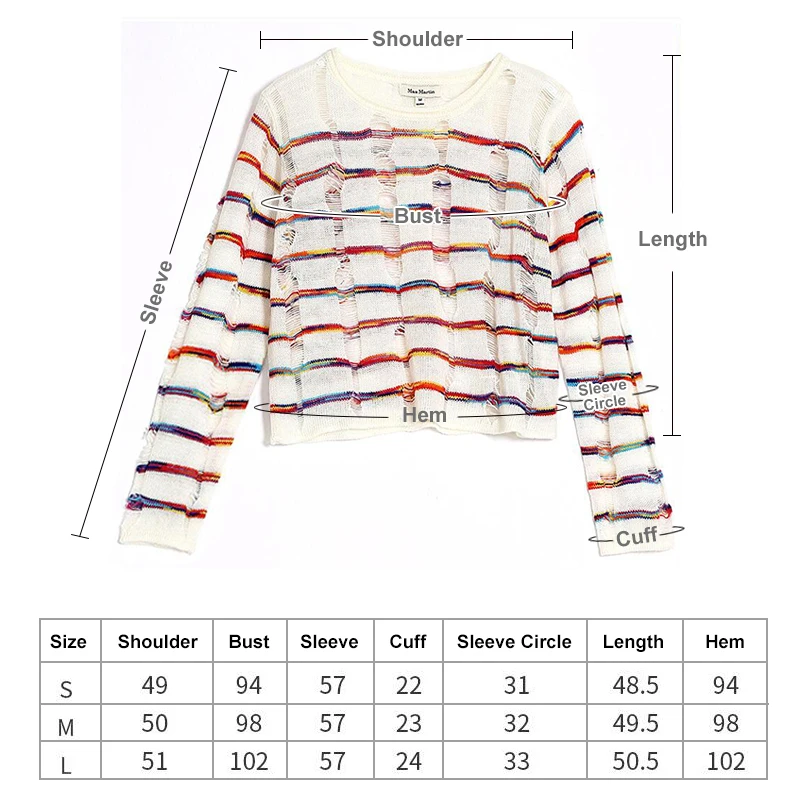 Biutefou осень 2017 г. новый в радужную полоску полые Тонкий свитер с длинным рукавом