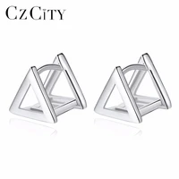 czcity brand triangular shape genuine 925 sterling silver clip on earrings for women lovely fashion classic style fine jewelry