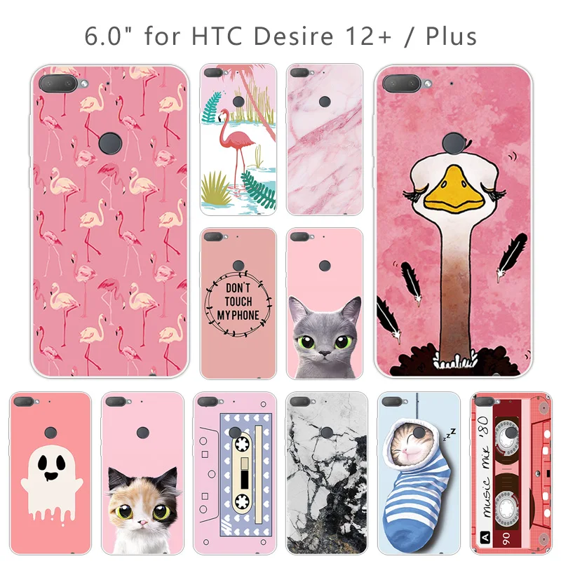 TPU for HTC Desire 12 Plus Fitted Pink Case 6.0&quot Transparent Ultra Thin Soft Silicone 12+ Back Phone Cover |