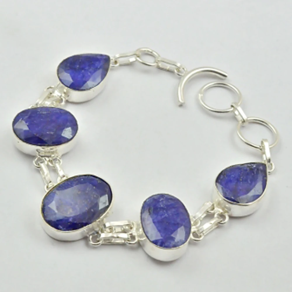 

Sapphires Bracelet Silver Overlay over Copper, 20.5cm , B3050