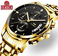 top brand olmeca mens watch quartz relogio masculino stainless steel fashion complete calendar wrist watch luminous hands watch