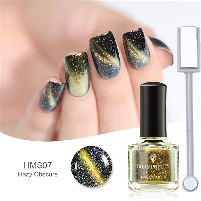 Holo Cat Eye Set 7 BORN PRETTY 2 шт. лак для ногтей с эффектом «кошачий глаз» набор голографический хамелеон 3D магнитный лак для ногтей магнитная палочка черная основа - Цвет: Holo Cat Eye Set 7