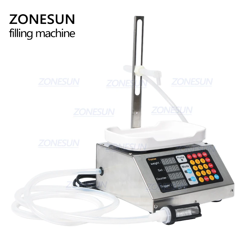 ZONESUN 110 V-220 V 10-3000ml полуавтоматическая бутылка для напитков, минеральной воды, молока, напитков, наполнителя жидкого веса, Гравитационный насос, парфюм, взвешивающая упаковочная машина
