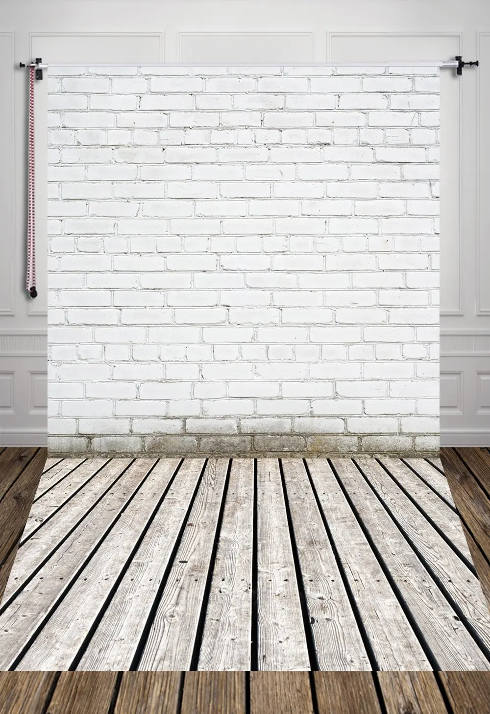 

5x7ft White Brick wall and wood floor Photography art newborn Backdrop