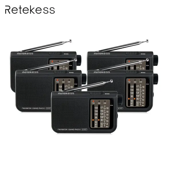 5 шт. портативное радио Retekess V117 3 диапазона FM/AM/SW радио на батарейках аварийный приемник радиостанции F9207A