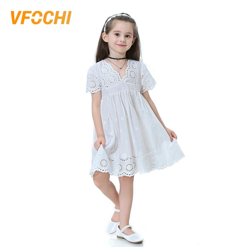 White VFOCHI/ г. Новые Брендовые платья для девочек Одежда для девочек белого цвета кружевное летнее платье с v-образным вырезом для маленьких девочек Детские платья для девочек, От 2 до 10 лет - Цвет: White