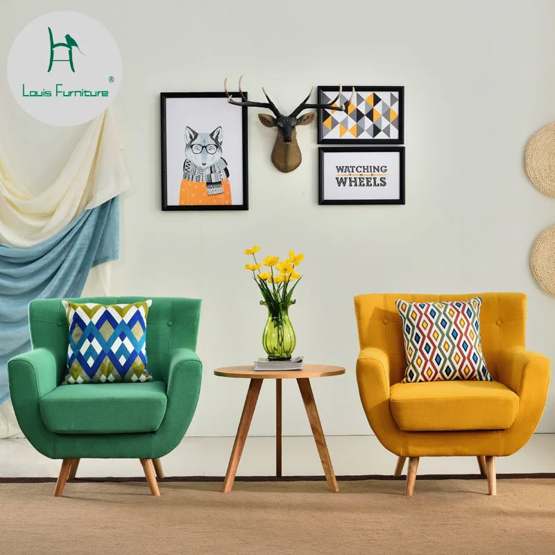 

Louis Fashion Living Room Sofas Nordic Single Chair Modern Coffee Shop Bedroom Simple Small Apartment American Cloth Art