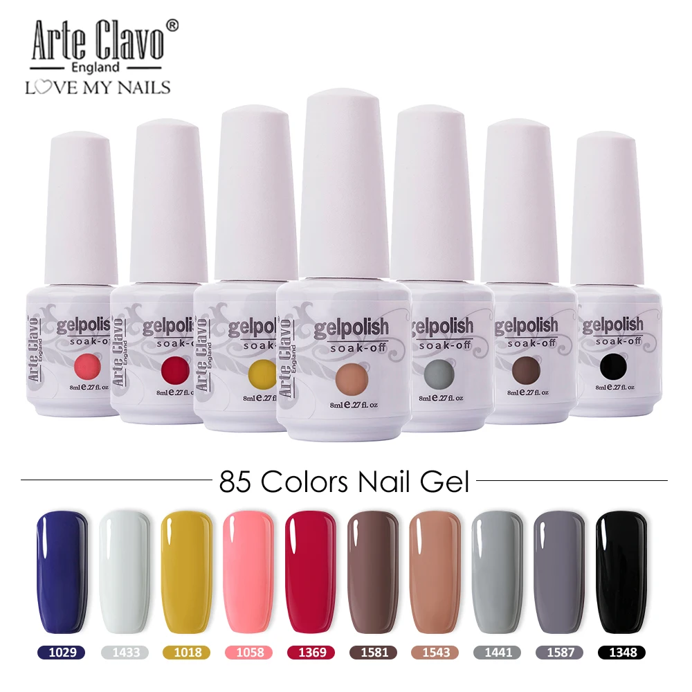 Arte Clavo 8ML Gel Nail Polish Soak Off Art Led Varnish Semi Permanent UV Lacquer 85 Colors Choose | Красота и здоровье