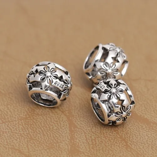 Винтажный бисер из стерлингового серебра 925 пробы с большим отверстием чистого