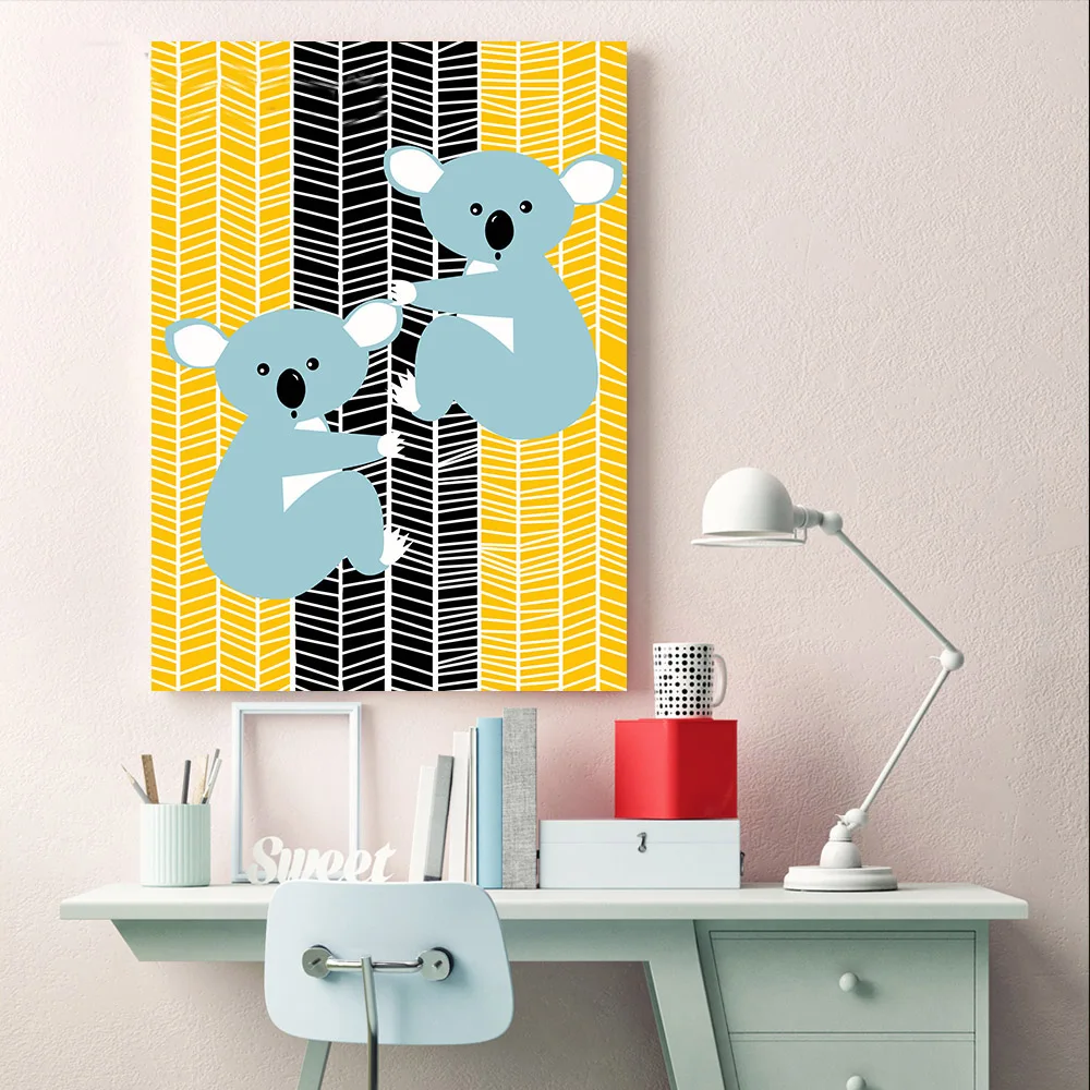 Cartoon Giraffe Lion Elephant Animal Posters and Prints Minimalist Wall Art Canvas Painting Nursery Picture Deacor | Дом и сад