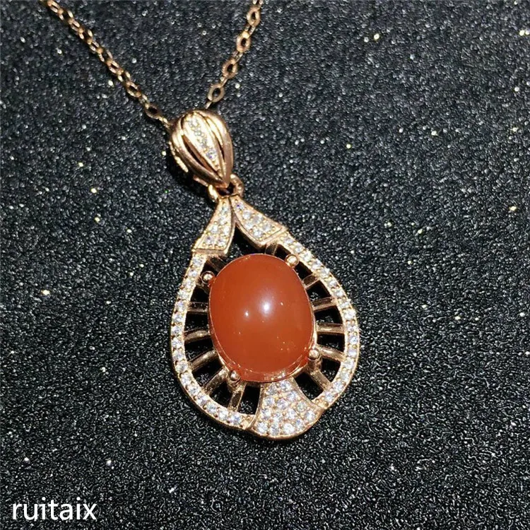 

KJJEAXCMY boutique jewels 925 sterling silver inlaid with natural south red agate lady's long pendant oval diamond-encrusted fil