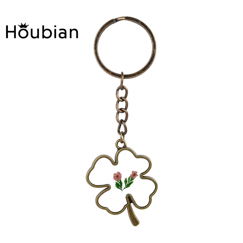 HouBian 2017 Новый брелок с подвеской в виде клевера длинный стеклянный сушеным