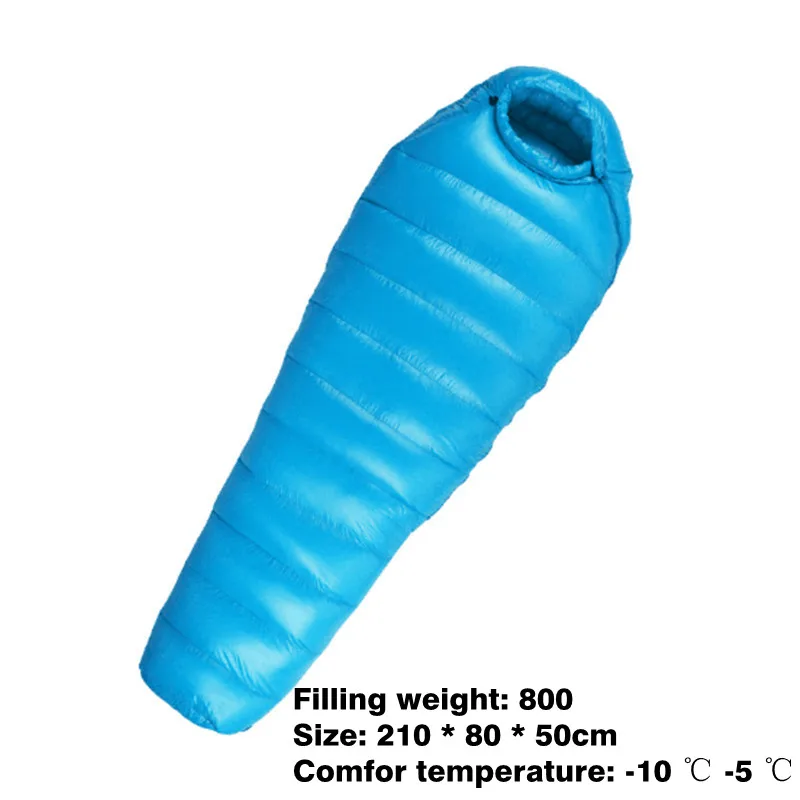light blue 800g Спальный мешок для кемпинга, 600 г, 800 г, 1000 г, Сверхлегкий, сохраняет тепло, для альпинизма, зимнего уличного оборудования - Цвет: light blue 800g