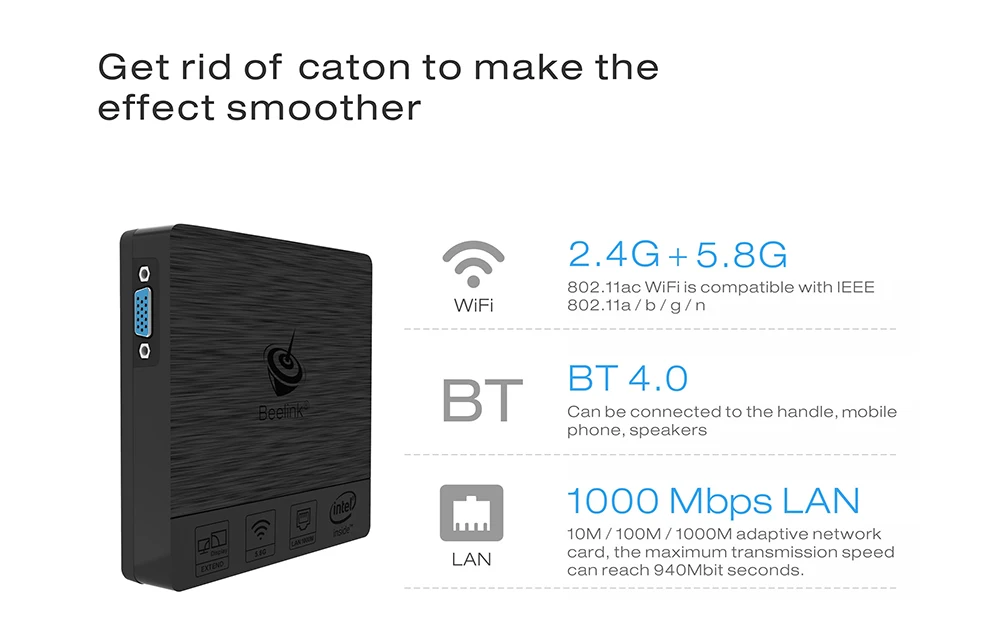 Beelink BT3 Pro мини ПК Intel Atom x5-Z8350 4 Гб 64 Гб 64 бит Поддержка Wi-Fi Bluetooth 4,0 Ethernet 1000 Мбит/с HDMI VGA PK Z83 II