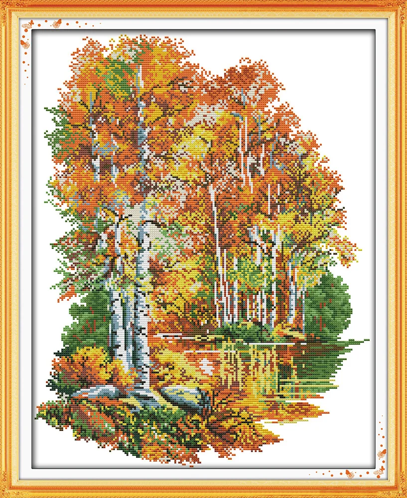 

In the autumn of birches cross stitch kit cartoon Aida count 14ct 11ct print embroidery DIY handmade needlework supplies bag