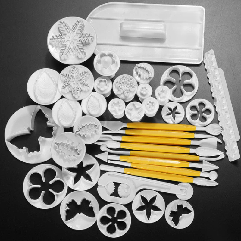 

37Pcs Fondant Cakes Cookie Sugar Craft Decorating Plunger Flowers Modelling Tools Set DIY Cake Cutters Molds -35