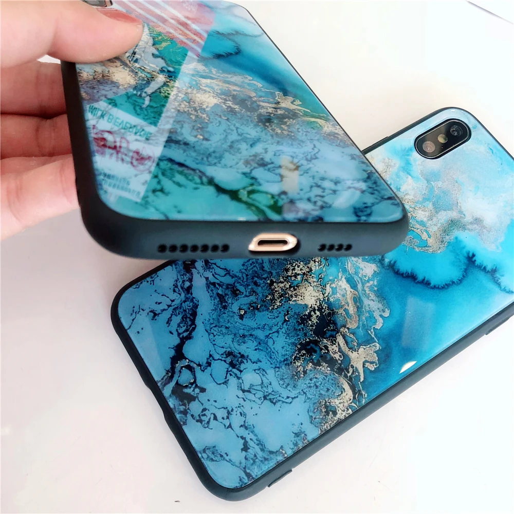 

Marble Gradient Glass Phone Case For iPhone 7 8 6 6s Plus Tempered Glass Cases For iPhone 12 11 Pro XS Max XR X Colorful Cover