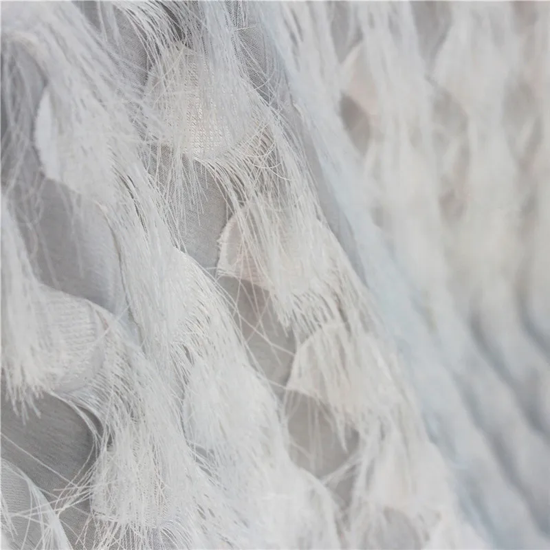 Lace40 100*150 см белого цвета ручной работы 3d вышивка Украшенные перьями и бахромой из