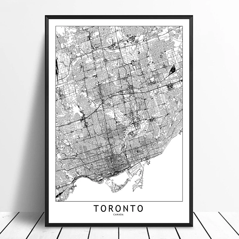 

Toronto Black White Custom World City Map Posters Prints Nordic Style Wall Art Pictures Home Decor Canvas Painting