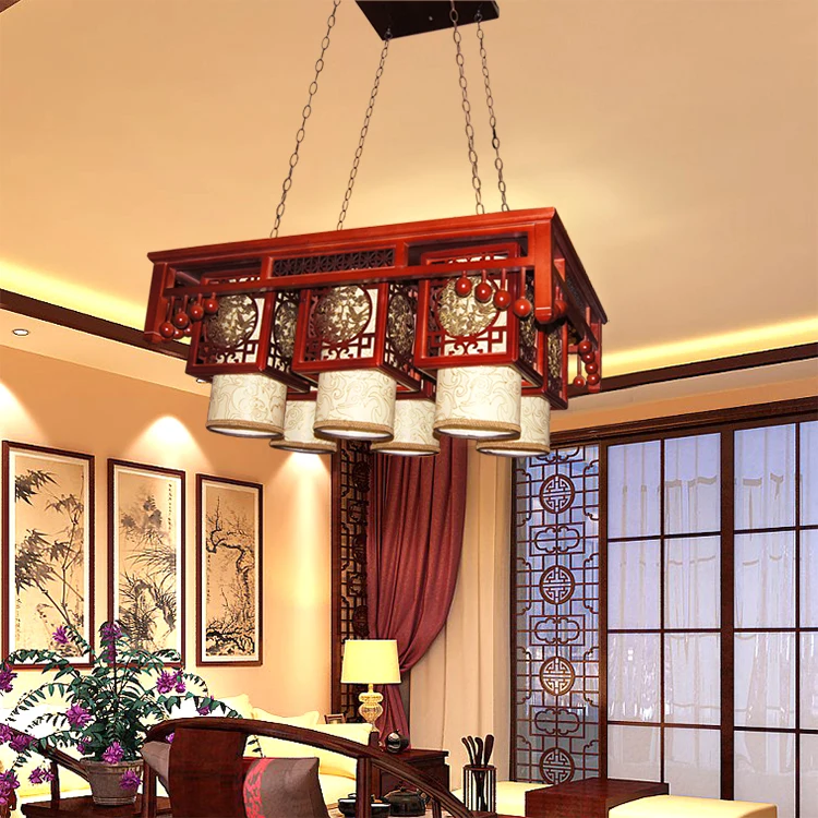Modern Chinese antique wood ceiling lamps living room chandelier dining restaurant hotel bedroom lamp light classical sheepskin |