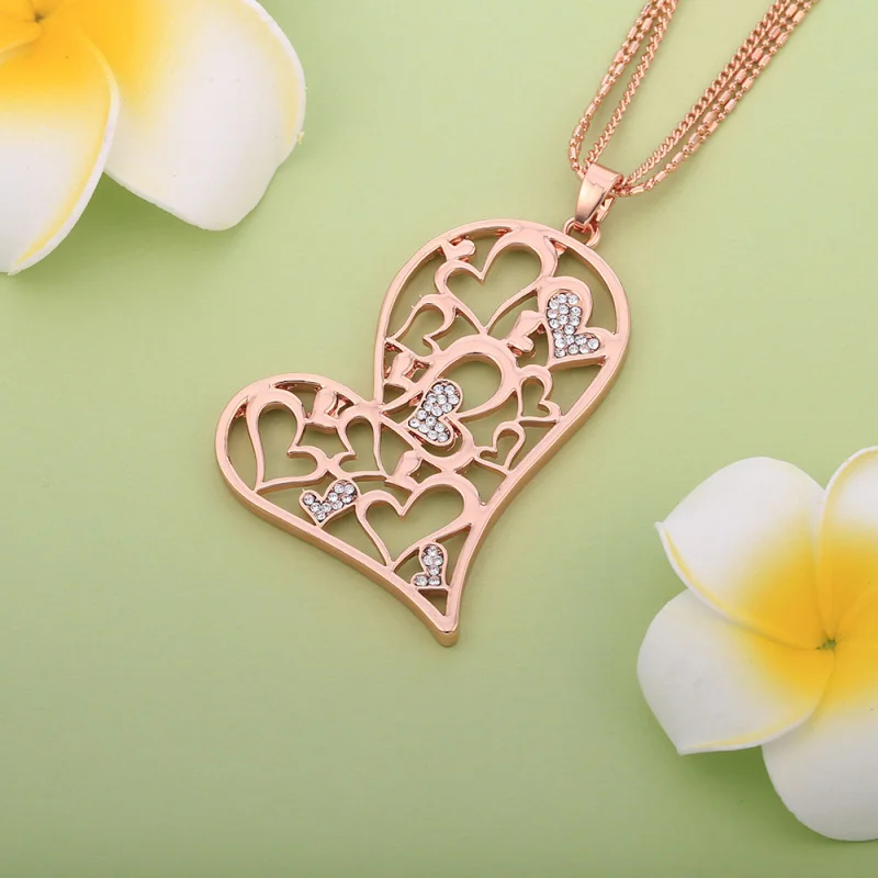 rose gold Подвеска в виде сердца, чешское сверлильное сердце, очаровательное, экологичное, сплав, цепочка, длинное ожерелье, элегантное, слаще, ожерелье для женщин, Colar XL07497 - Окраска металла: rose gold