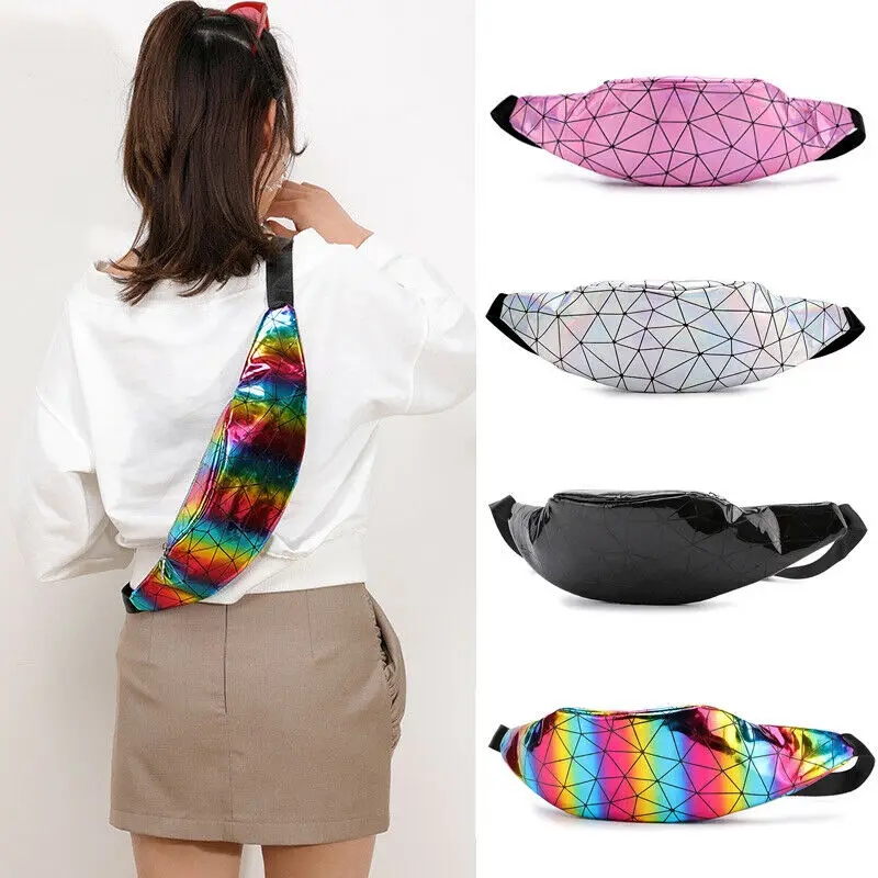 

2019 Newest Fashion Women Travel Waist Fanny Pack Money Belt Wallet Glitter Multicolor Bum Bag Pouch