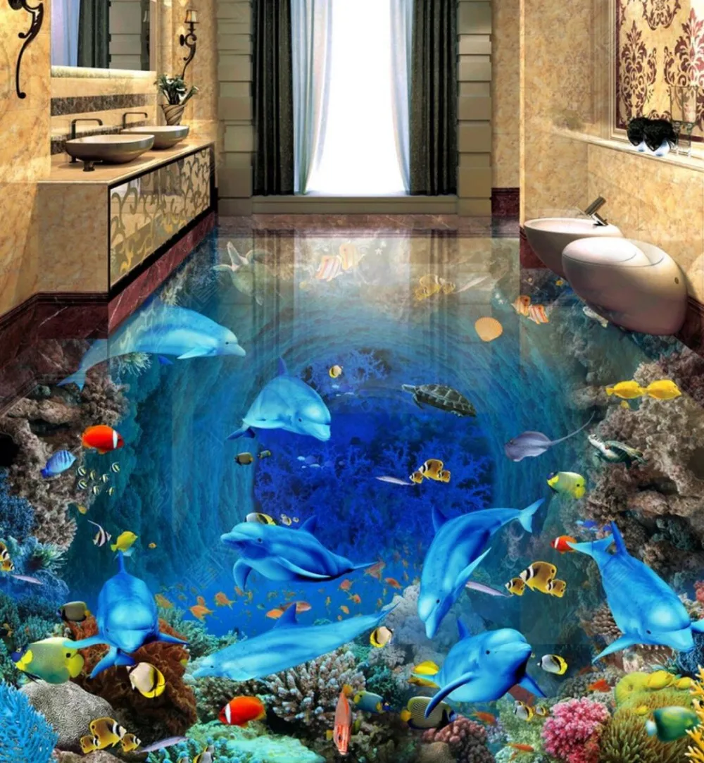 

[Self-Adhesive] 3D Dolphin Coral Cave 4 Non-slip Waterproof Photo Self-Adhesive Floor Mural Sticker WallPaper Murals Print Decal