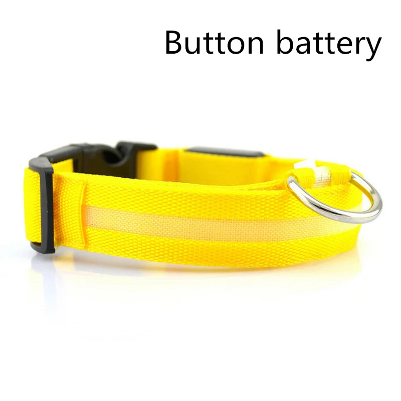Battery Yellow Светодиодный ошейник для собак, USB Перезаряжаемый светильник, ошейник для домашних животных, регулируемый нейлоновый мигающий светящийся ошейник для щенков, товары для защиты от потери - Цвет: Battery Yellow