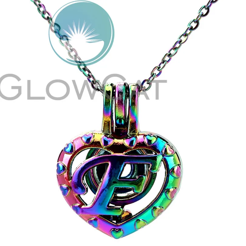 Ожерелье с радужным алфавитом в форме сердца 26 букв бусы клетка кулон