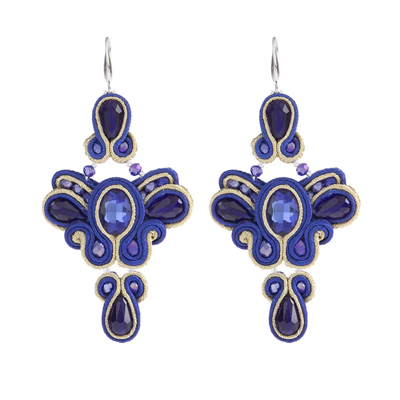 dark blue KPACTA дизайн в этническом стиле кожаные Висячие серьги Модные ювелирные изделия женские суташи ручной работы плетеный Большой Висячие Серьги - Окраска металла: dark blue