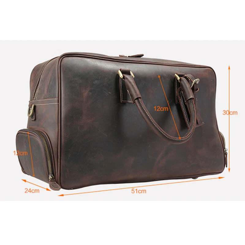 Men Vintage Crazy Horse Leather Travel Bags Genuine Leather Travel Duffle Cowhide Large Tote Bag Large Messenger Bag T647