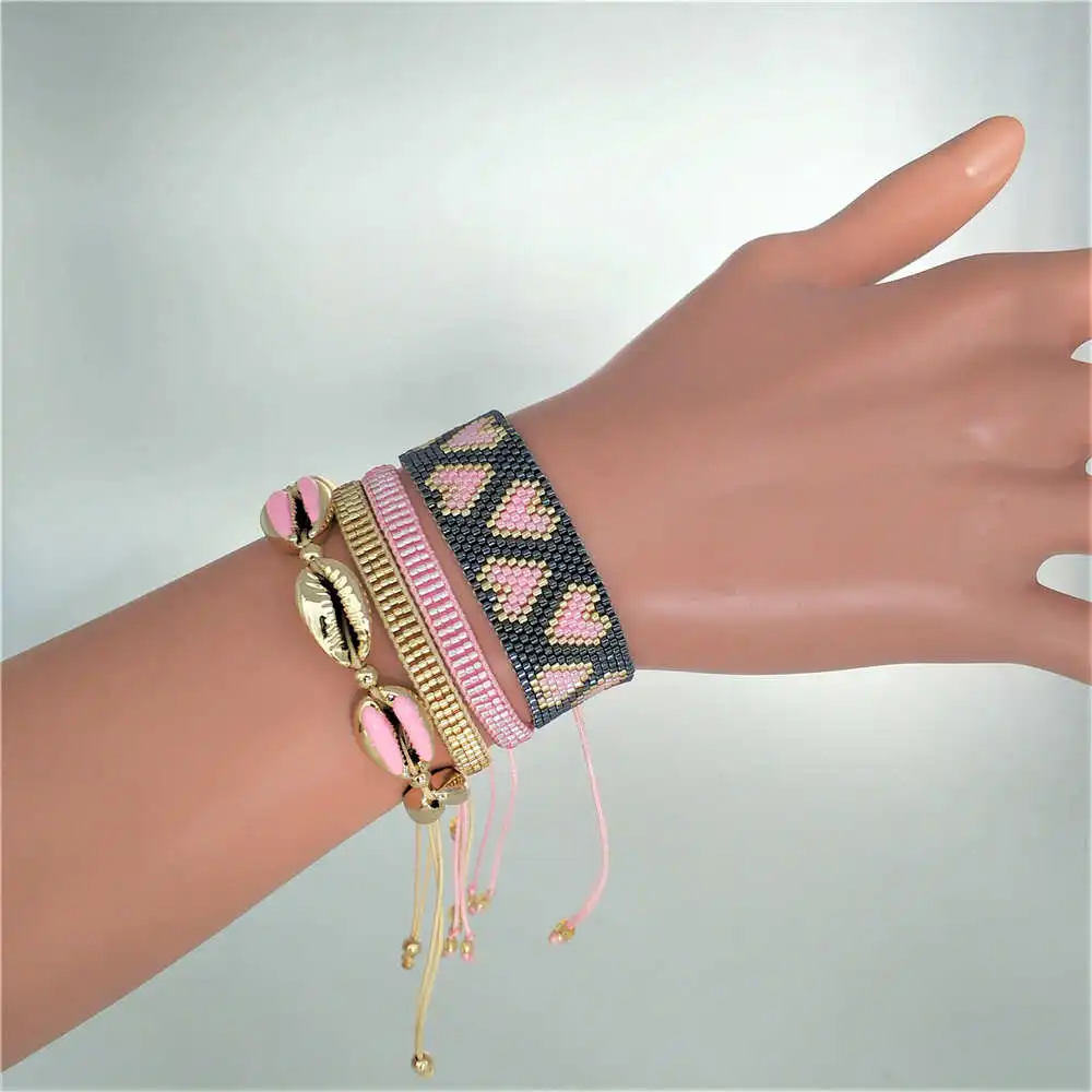 MI-S190073 MIYUKI Go2boho браслет Женские Розовые ювелирные изделия Perles MIYUKI Pulseras Mujer браслеты с манжетами в форме сердца из натурального золота ручной работы - Окраска металла: MI-S190073 MIYUKI