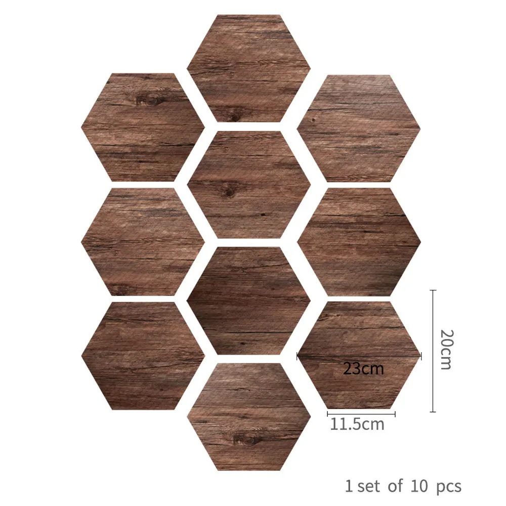 Assorted Color 10 шт. Шестигранная плитка наклейка ПВХ стикер на стену самоклеющаяся напольная наклейка - Цвет: Assorted Color