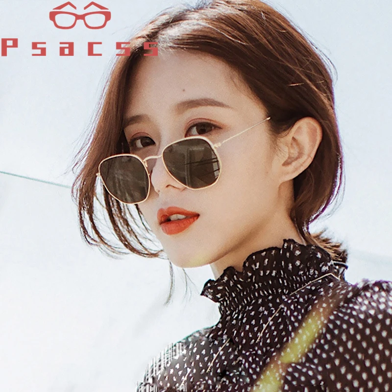 Psacss NEW Metal Square Sunglasses For Men Women Clear Rainbow Color Sun Glasses Vintage Brand Designer gafas de sol mujer UV400 |