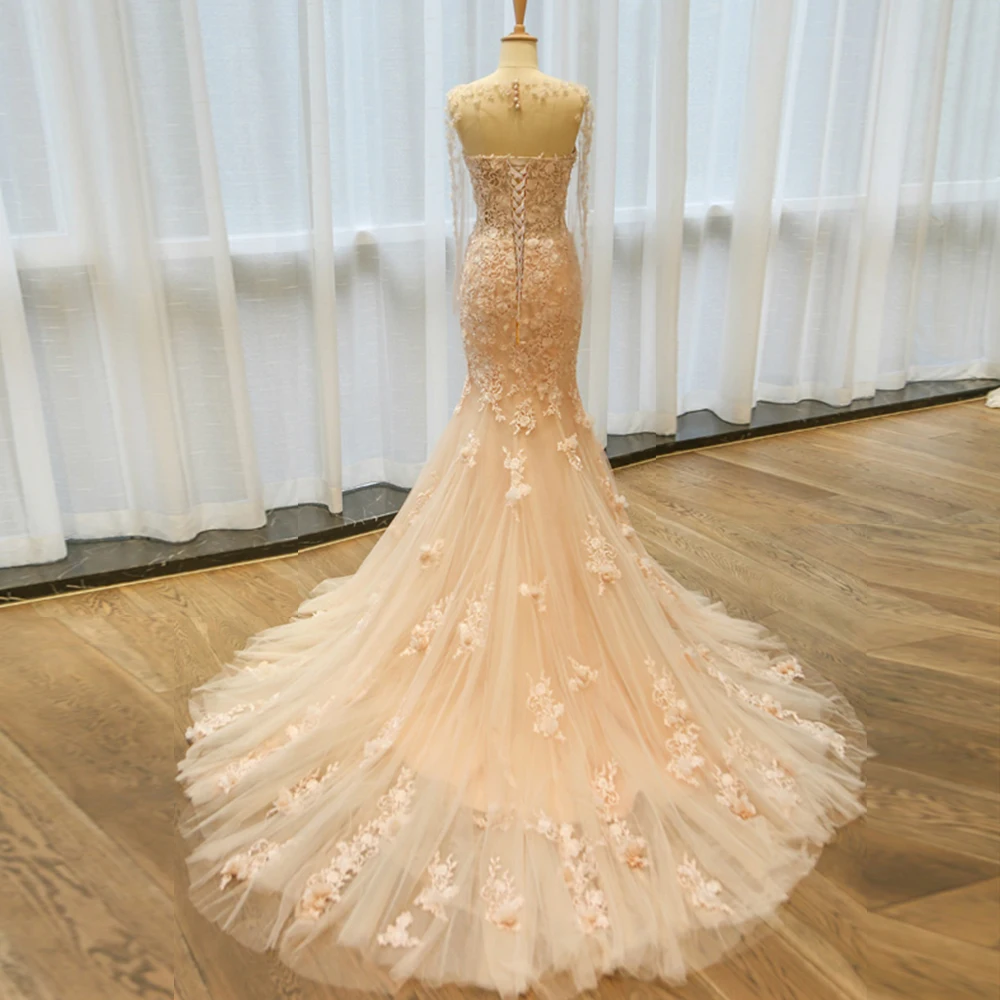 Vestido De Noiva Sereia Новое поступление Бисероплетение Аппликации Цветы Русалка Свадебные платья с шалью Интернет-магазин Китай Mariage