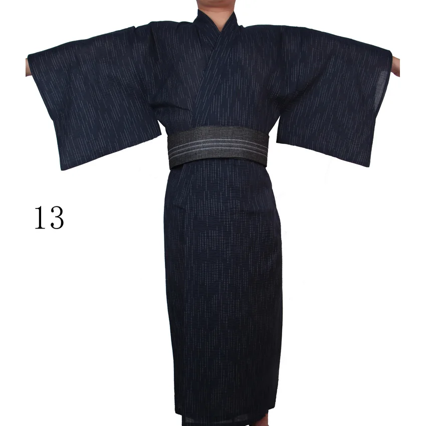 Color13 no belt Тонкое мужское японское традиционное кимоно самурая юката Jinbei, купальный халат, свободный стиль, хлопок, Роскошная Одежда для сауны, длинное платье - Цвет: Color13 no belt
