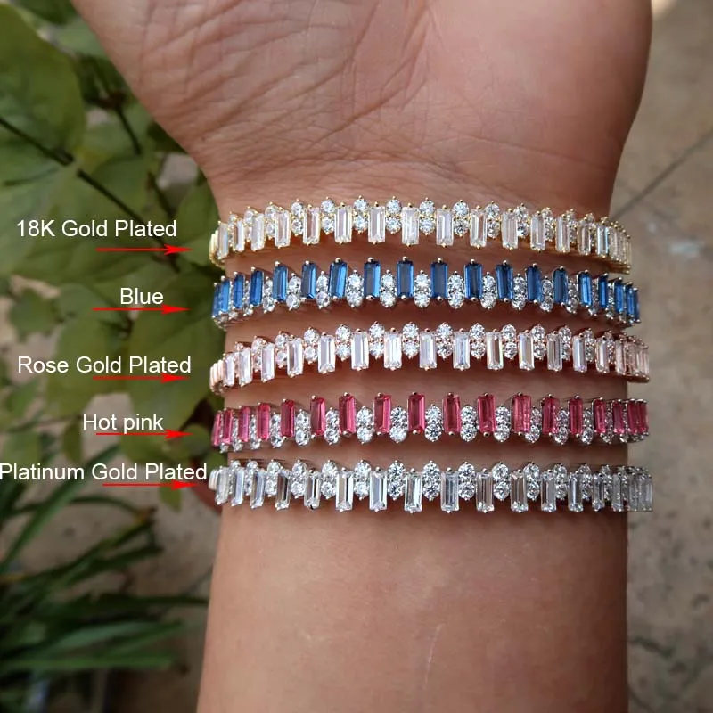 Топ 2017 новейшая мода AAA кубический цирконий багет браслет тонкий манжета медная