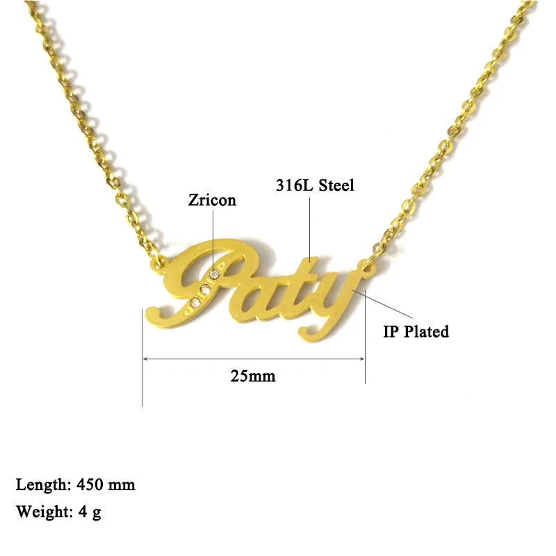 

MadApe Fashion Name "Paty" Pendant & Necklace, Custom Any Personalized Name For Women Men, Custom Stainless Steel Name Necklace