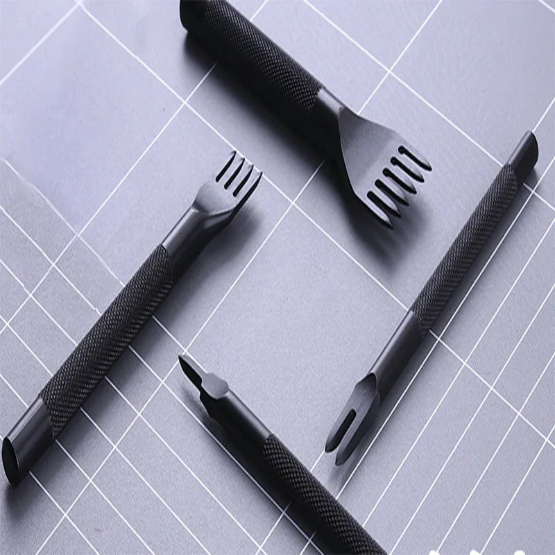 Дырокол инструменты для кожевенного ремесла DIY Алмазная огранка для шнуровки для сшивания долото набор для кожевенного ремесла 3/4 мм расстояние между отверстиями черная сталь