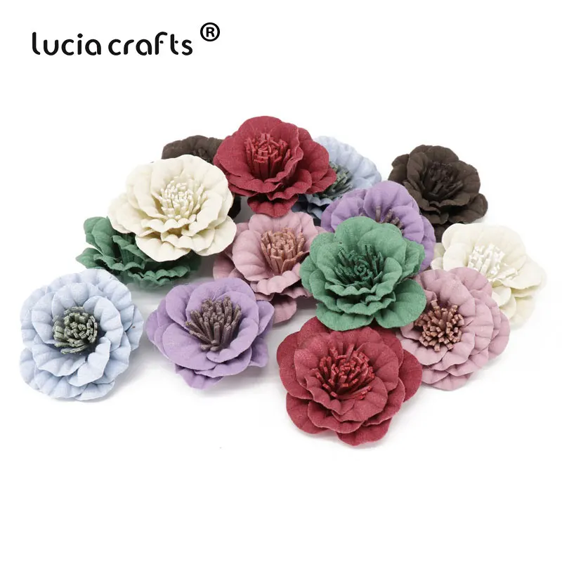 Lucia crafts 5 шт/6 шт искусственная кожа Цветок голова свадебное украшение DIY Скрапбукинг головной убор ремесло поддельные цветы B0207