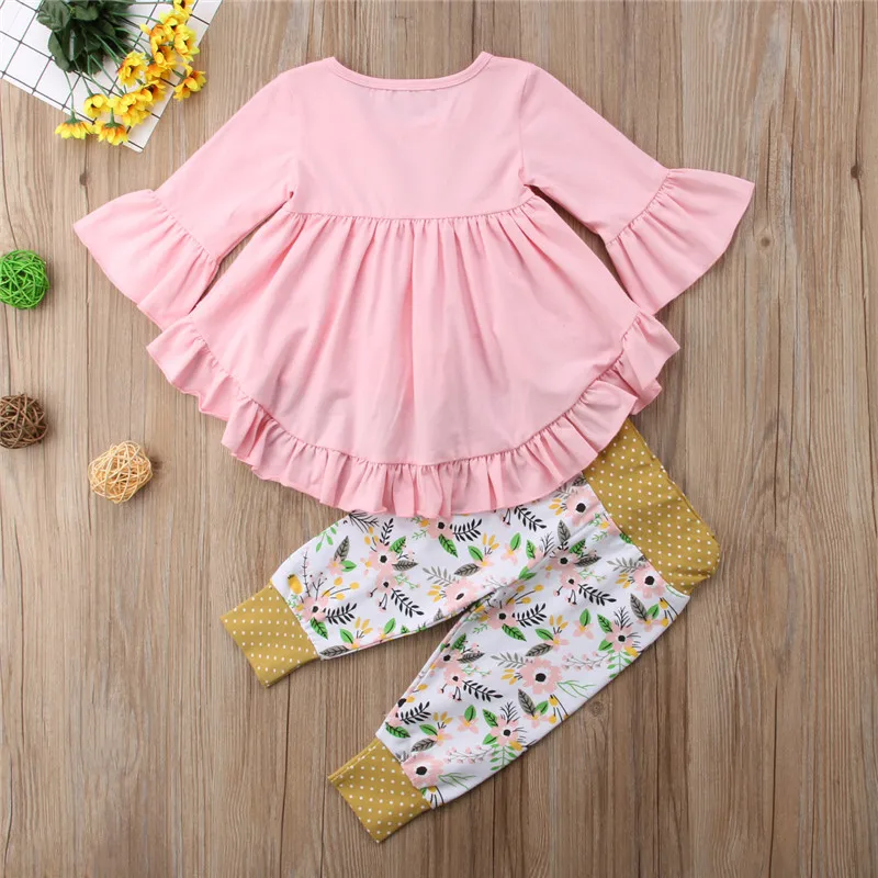Комплект детской одежды для маленьких девочек футболка с оборками платье + штаны