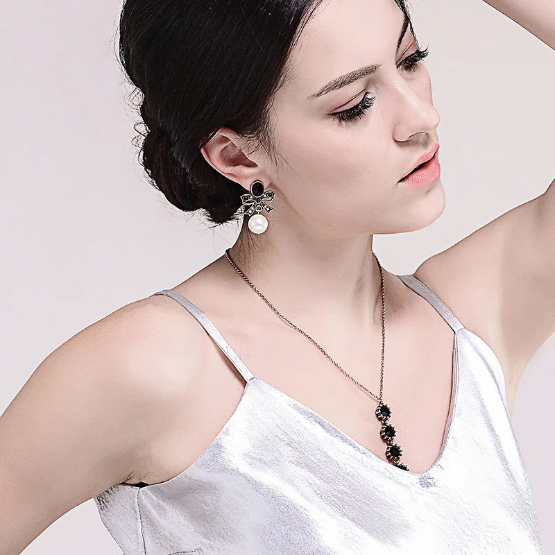 Большие висячие серьги с искусственным жемчугом и красным бантом Aliexpress