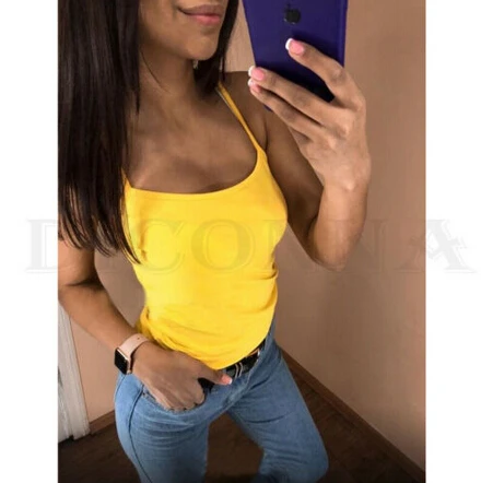 

Multi Womens Sexy Sleeveless Sling Vest Plain Simple Slim Low Cut Cami Tank Tops Basic Tee