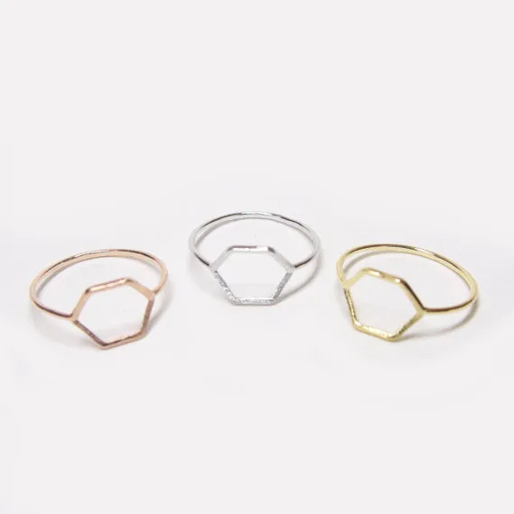 10PCS/lot Factory high quality fashion jewelry geometric Hexagon Outline Ring Wholesale Free shipping | Украшения и аксессуары